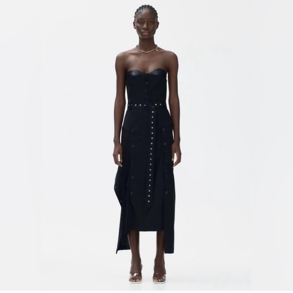 Rokh x H&M Bandeau Dress With Leather Bra Black - Picture 6 of 16